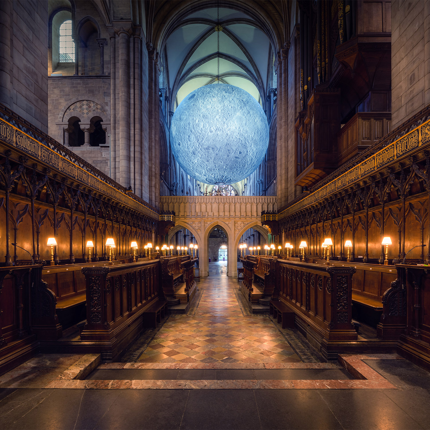 The Museum of the Moon stands in the Nave of Chichester Cathedral