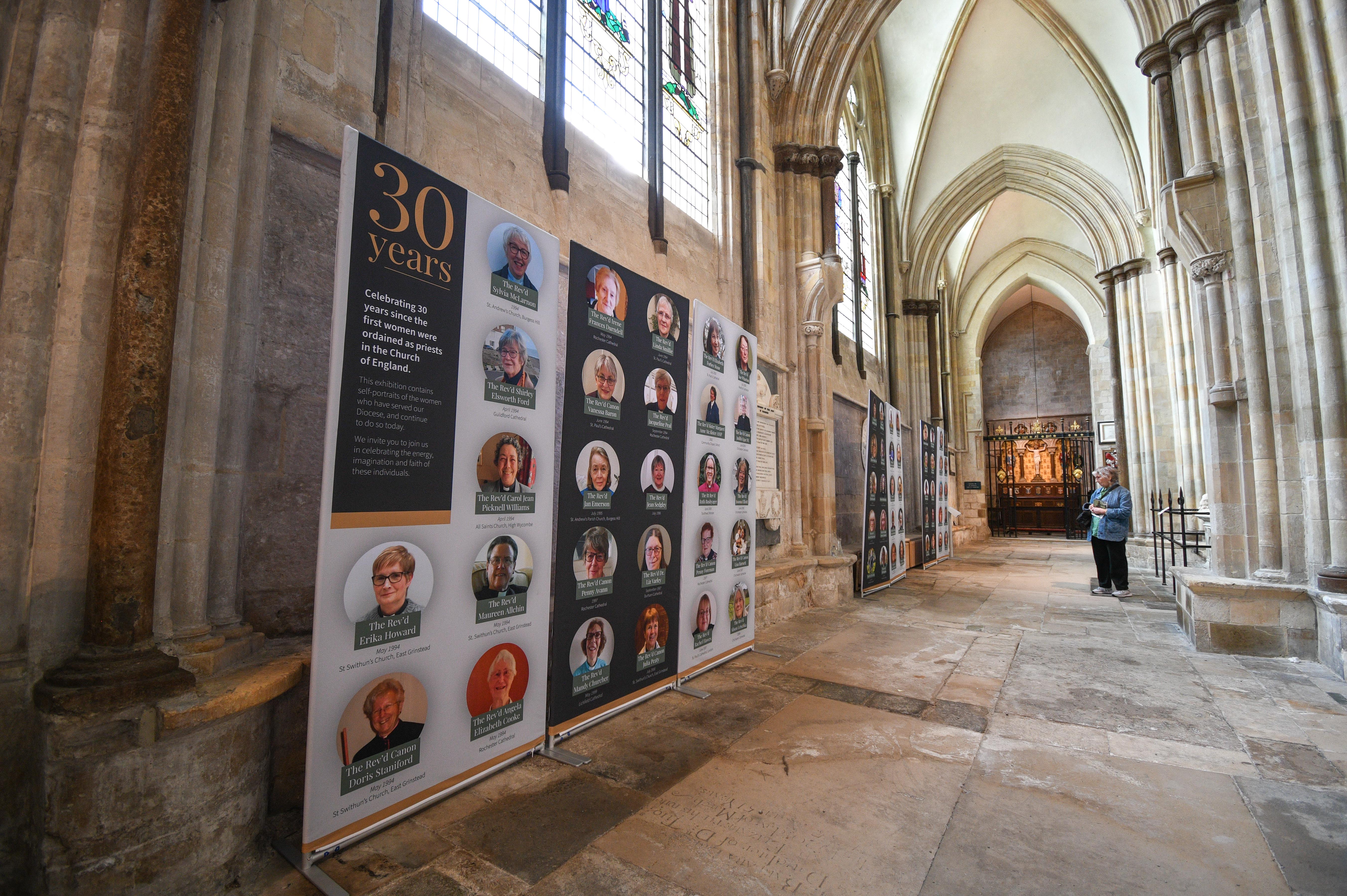 Panels of photos of women priests from the diocese of Chichester