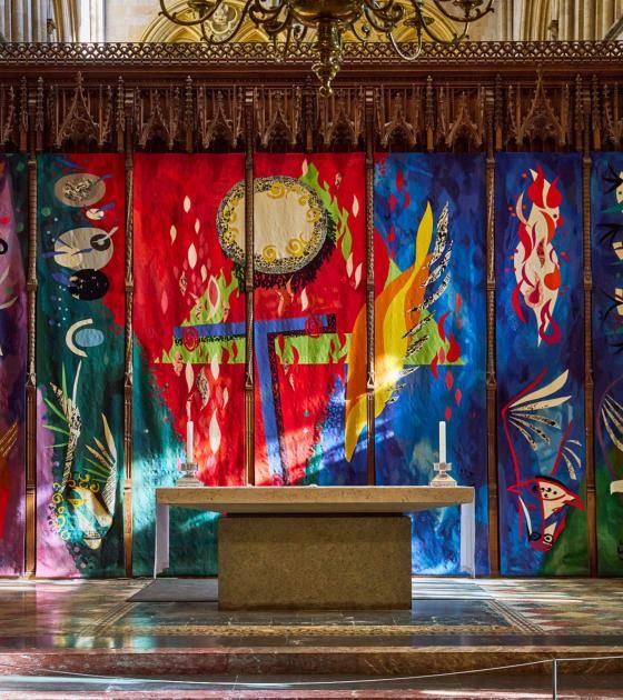 John Piper's vibrant tapestry, sitting on the Cathedral's High Altar