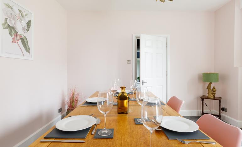 Dining room details, blush pink furnishing